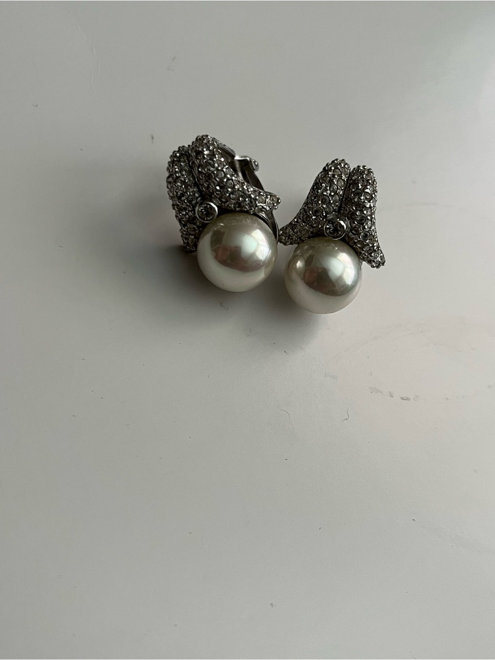 Silver 925 Crystal-Embellished Pearl Clip-On Earrings - Silver